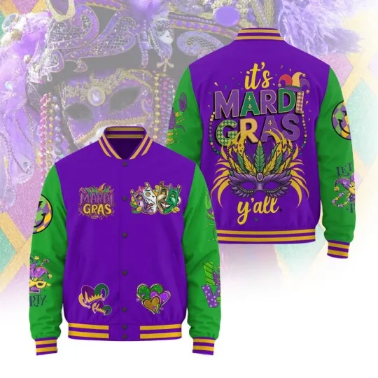 It's Mardi Gras Y'all Louisiana Festival New Orleans Carnival Baseball Jacket