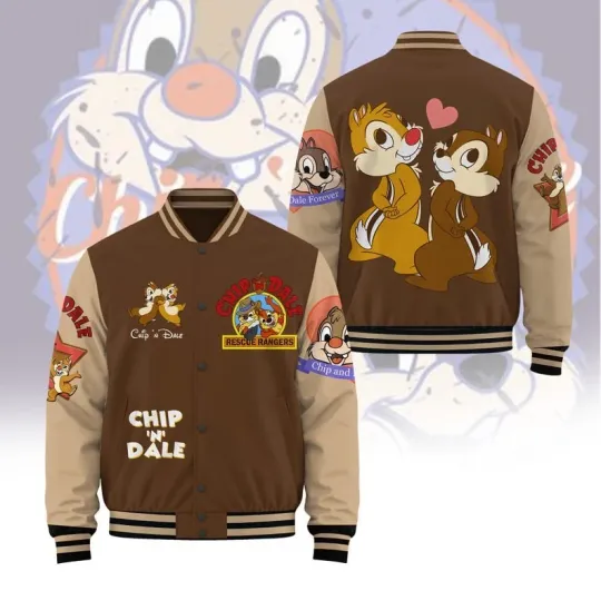 Chip And Dale Rescue Rangers Couple Chipmunks Double Trouble Baseball Jacket