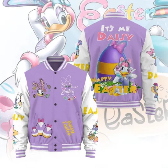 Lovely Daisy Duck Wearing Headphone It's Me Daisy Happy Easter Baseball Jacket