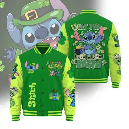Discover Stitch Irish Shamrocks Let The Shenigans Begin Patrick's Day Baseball Jacket