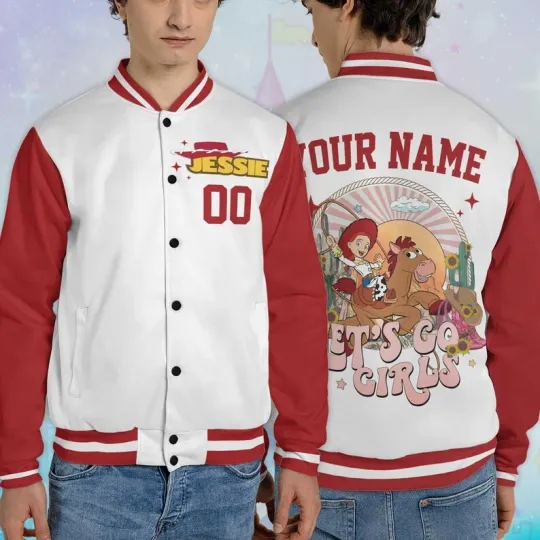 Personalized Toy Story Jessie Riding Bullseye Let's Go Girl Baseball Jacket