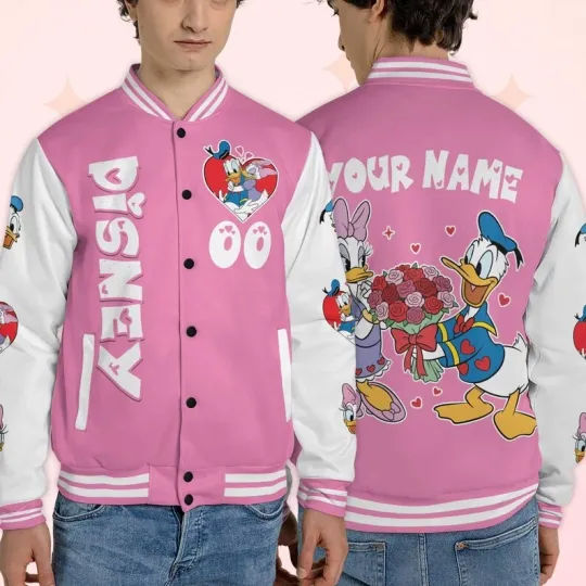 Personalized Donald And Daisy Duck Couple Love Valentine Gift Baseball Jacket