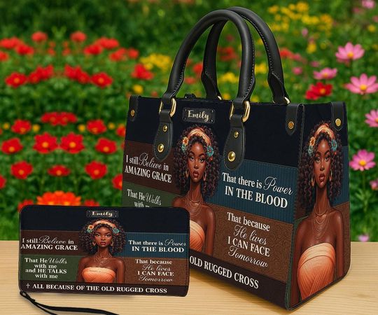 Discover Personalized Black Women Handbag, Afrocentric Christian Bag With Bible Verses, Custom Faith Leather Bag, Religious Gift For Her