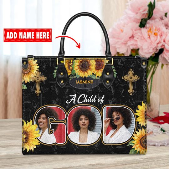 Custom Photo Child of God Leather Handbag  Black Girl Magic Empowerment  Faith Bag- Personalized Name Inspirational Gift  Gift for Mom
