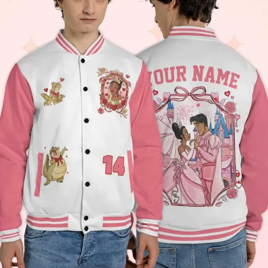 Discover Custom The Princess And The Frog Couple Happy Valentine's Day Baseball Jacket