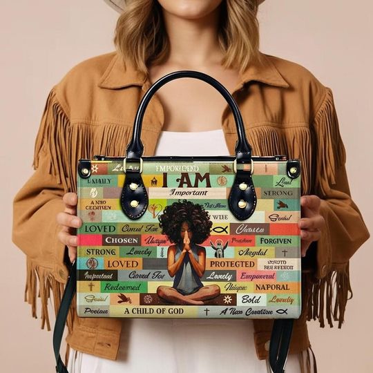 Discover Sistabag Personalized Leather Handbag for Black African Women, Custom Name, Afro Queen Tote, Meaningful Gift for Her