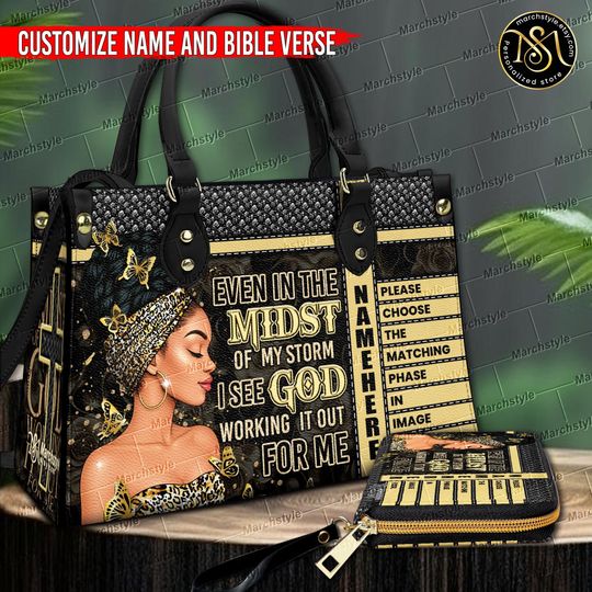 Discover Marchstyle - Personalized Black Woman Christian Handbag, Bible Verse Leather Bag with Name, African American Church,Women of God