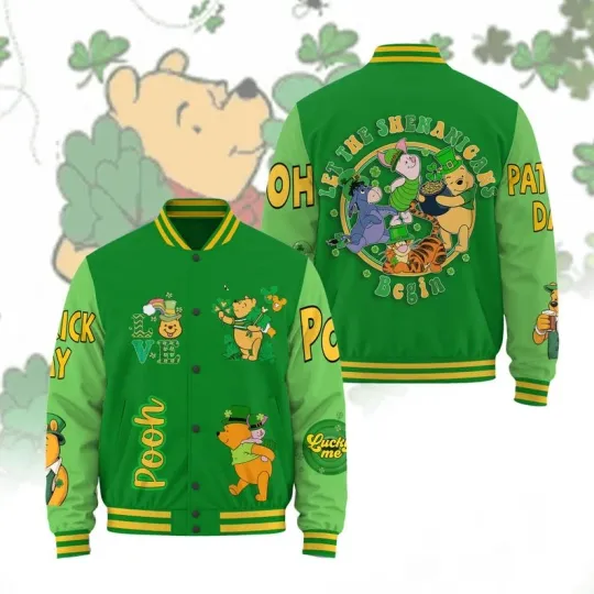 Discover Winnie The Pooh Let The Shenigans Begin Happy Patrick's Day Baseball Jacket