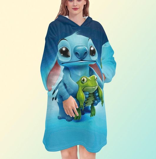 Discover Stitch blanket hoodie, Lilo and Stitch oversize fleece sweatshirt, Unisex