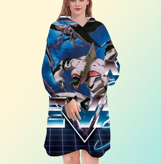 Discover Neon Genesis Evangelion blanket hoodie, oversize fleece sweatshirt, Unisex