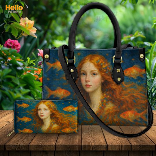 Discover Mermaid Art Leather Bag, Mermaid HandBag, Ocean Fantasy HandBag, Mermaid Tote Bag, Gift For Her