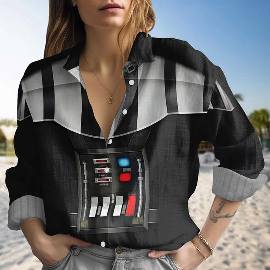 Discover Darth Vader Costume Linen-Look Shirt, Star Wars Blouse Shirt, Galactic Cosplay Outfit, May the Force Be With You, Gift for Fan