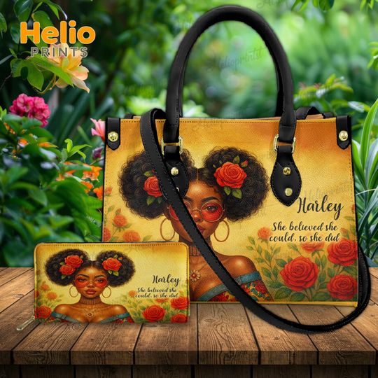 Discover Personalized Afro Girl Queen Bag, Black Girl Handbag, Afro Woman PU Leather Handbag, Birthday Gift, Black Queen Purse, Gift For Her