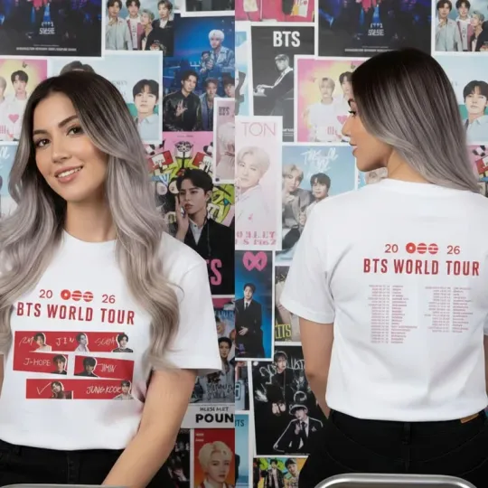 Discover BTS Tour Dates Shirt 2026, Double Sided Graphic Tee, ARMY Unisex Fan
