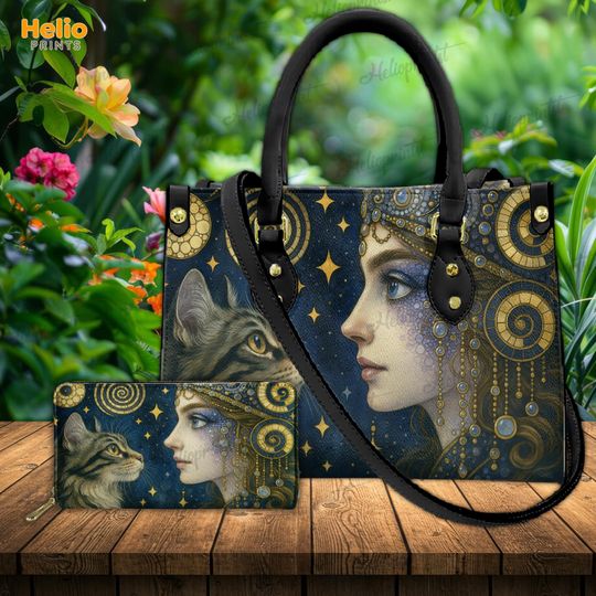 Discover Goddess and Cat Art Handbag: Greek Mythology Celestial Tote