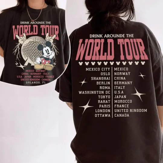 Discover Disney Epcot Inspired Retro World Drink Tour 2 Sided Vacation Shirt 2026