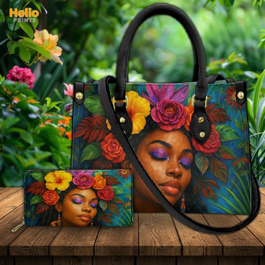 Discover Floral Crown Afro Woman Handbag: Tropical Goddess Art