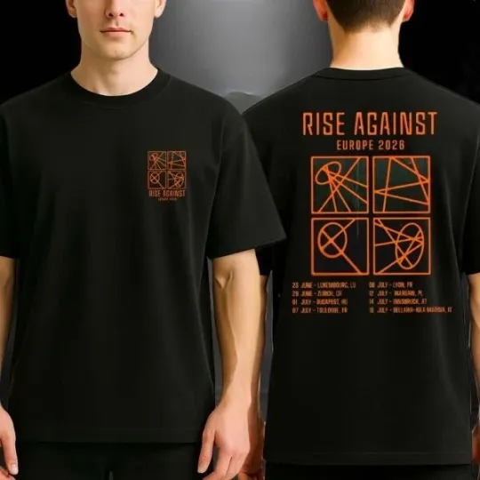 Rise Against Europe Tour 2026 Orange Symbol Concert Dates Two Sides T-shirt