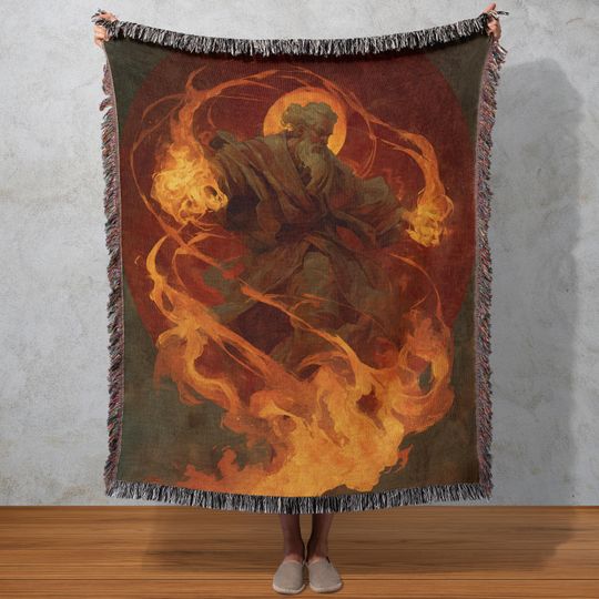 Discover Fire Wizard Woven Blanket, Fantasy Sorcerer Tapestry, Epic Magical Wall Hang, Dark Mystic Decor