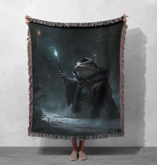 Magical Wizard Frog Woven Blanket , Fantasy Creature Woven Blanket, Enchanted Forest Animal Woven Blanket, Kids Magic Lover Decor