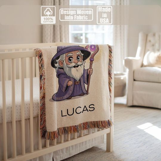 Discover Little wizard blanket, personalized woven baby blanket, magical kids nursery throw
