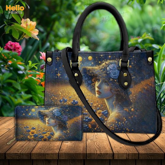 Discover Floral Art Handbag: Starry Night PU Leather Bag