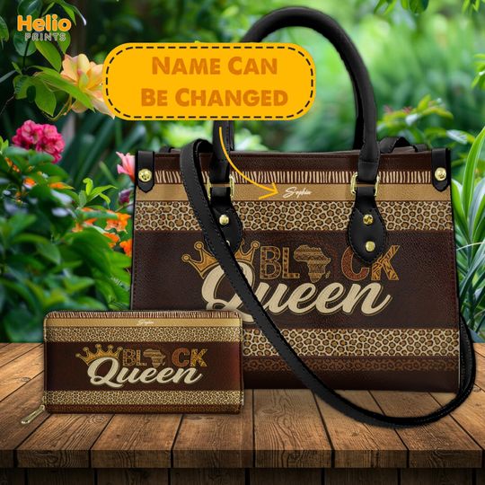 Discover Personalized Black Queen Tote Bag: African Print PU Leather Handbag