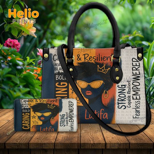 Discover Custom Name Afro Woman Leather Bag: Empowering Black Queen Art