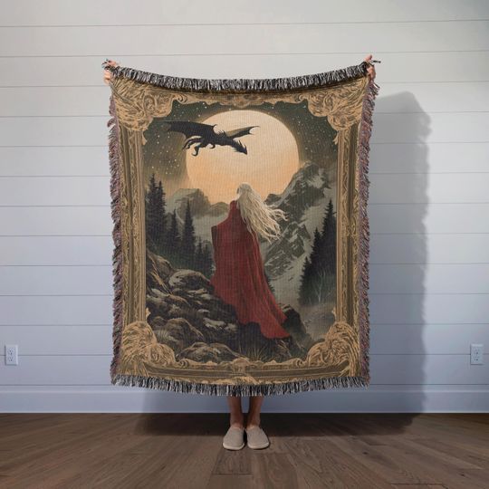 Discover Fantasy Woven Blanket Witch Queen and Wyvern Throw BookTok Merch Cozy Home Decor