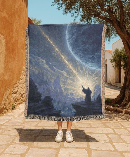 Discover Mystical Wizard Casting Spell 100% Cotton Woven Blanket, Fantasy Magic Cloak Woven Blanket, Sorcerer Enchanted Scene Woven Blanket Decor.