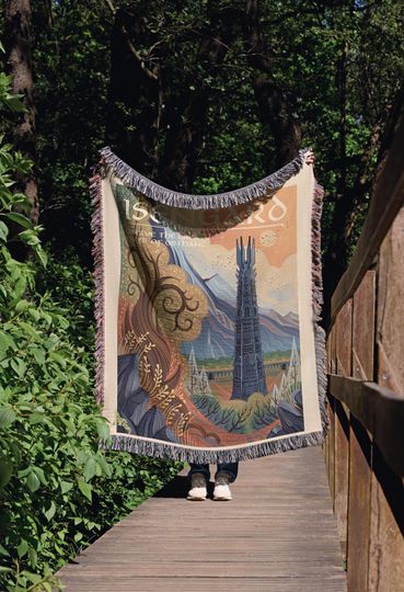 Discover Dark Wizard Tower Woven Blanket: Obsidian Spire Fortress Tapestry - Vintage Travel Poster Art - Villain Lair Decor - Fantasy Book Gift