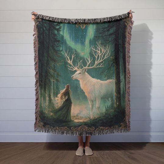 Discover Fantasy Woven Blanket Fire Queen and White Stag BookTok Merch Cozy Home Decor Throw