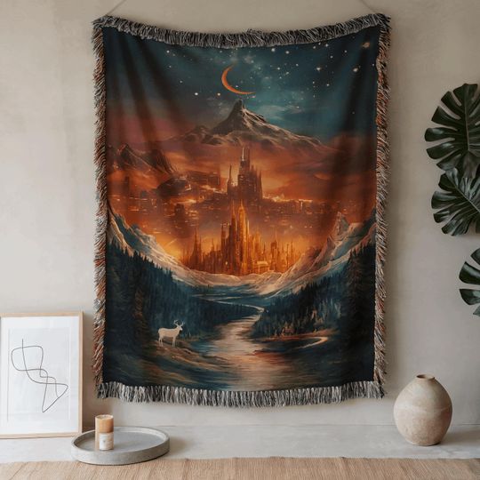 Fantasy Book Tapestry Blanket, ACOTAR Blanket Night Court TOG Crescent City Bookish Throw Gift for Book Lovers & BookTok Fans