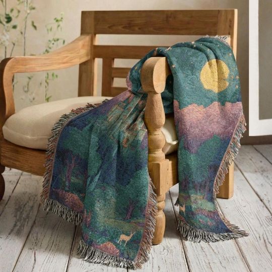 Medieval Castle Woven Throw,  Fairytale Blanket, Whimsical Enchanted Forest Tapestry