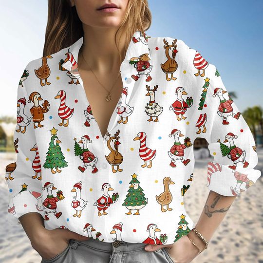 Discover Just a Jolly Goose Christmas Blouse Shirt, Funny Santa Goose Shirt, Christmas Just A Jolly Goose Shirt, Xmas Jolly Goose T-Shirt