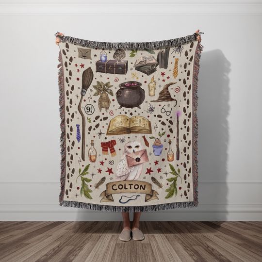 Discover Fantasy Tapestry HP Customizable Blanket Gifts For Movie Lovers Move Night Woven Blanket Medieval Tapestry Book Nook Wizard Hat Book Blanket