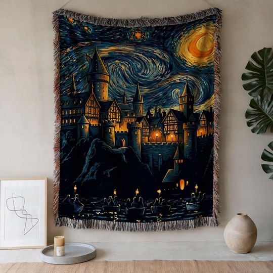 Discover Fantasy Castle Woven Blanket | Book Lover Gift | Starry Night Throw Blanket | Cottagecore Deco