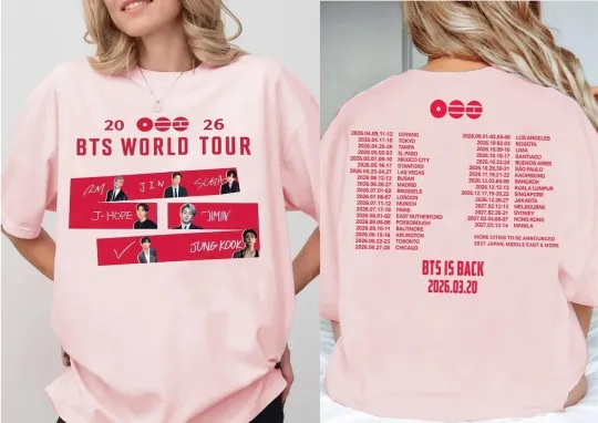 Discover Boy Band BTS Kpop T-Shirt, Retro BTS World Tour 2026 Merch FAST SHIP