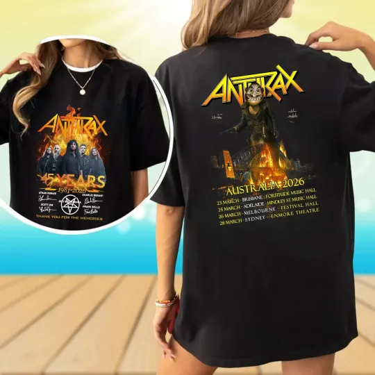 Discover Anthrax Band Tour Australia 2026 Tshirt,45th Anniversary 1981-2026 T-Shirt