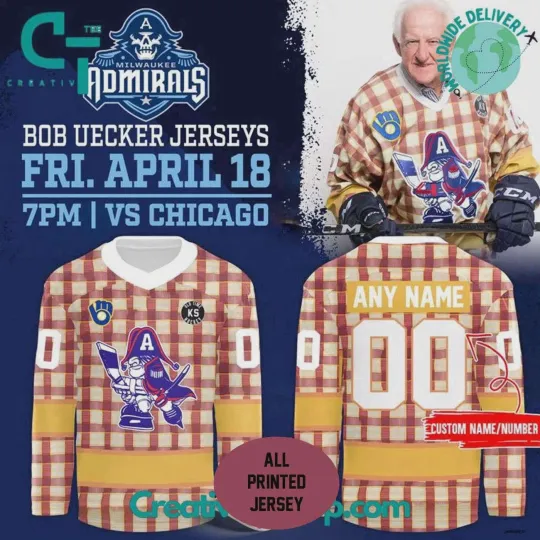 Discover Personalized Milwaukee Admirals x Bob Uecker Hockey Jersey
