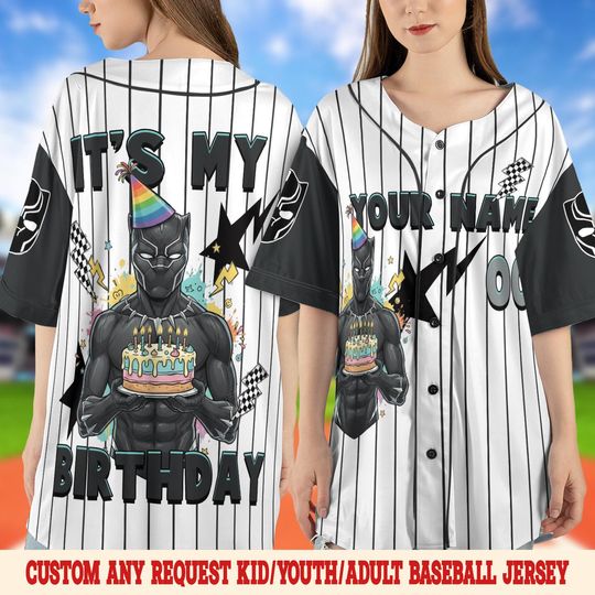 Personalized Black Panther It's My Birthday Baseball Jersey Shirt, Kid Youth Adult Marvel Avengers Jersey Vintage Baseball Jersey UOU312