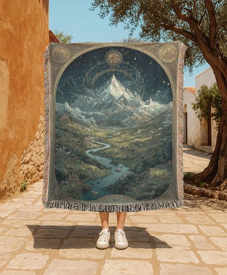 Discover Fantasy Map Woven Blanket, Dnd Gamer Woven Tapestry, Celestial Book Lover Gift Woven Throw, Medieval Astrology Art, Mountain.