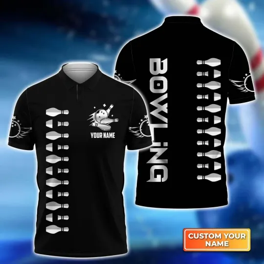 Discover Bowling Strike Black And White Personalized Name 3D Polo Shirt