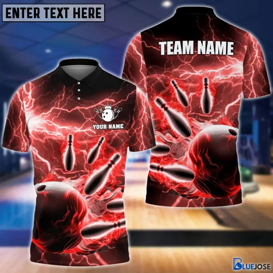 Discover Personalized Name and Team Name Thunder Color Bowling Player Red 3D Polo Shirt