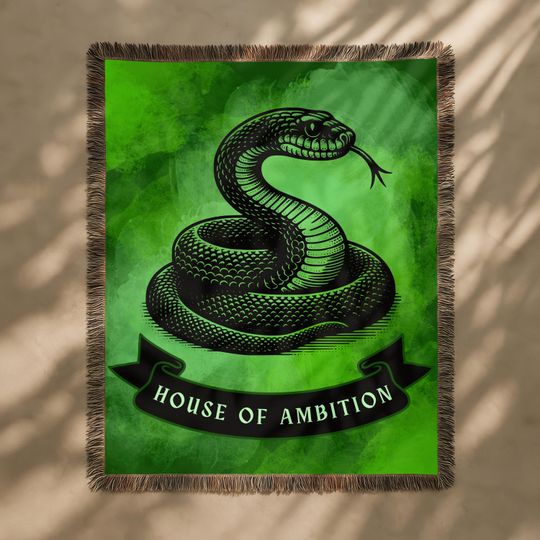 Discover Wizarding House Large Tapestry, Green Snake Ambition Book Blanket, Fantasy Woven Wall Hanging, Magic World Textile Wall Art, Book Lover Gift