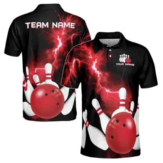 Discover Custom Name Team Name Splash Lightning Bowling for Men & Women - Polo Shirt