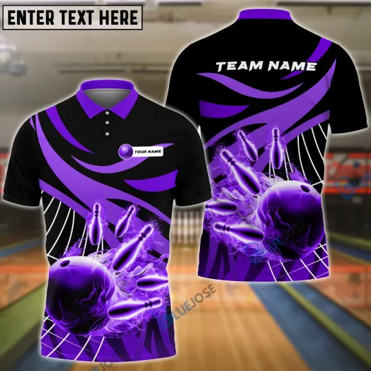 Discover Bowling And Pins Broken Red Pattern Customized Name, Team Name 3D Shirt