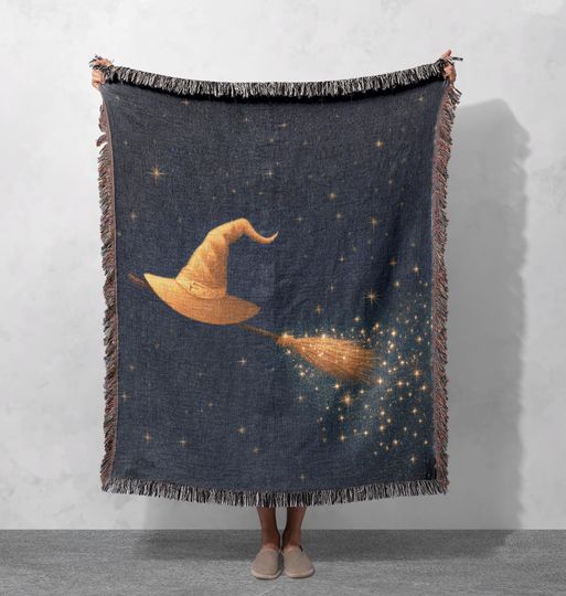Halloween Occasion Woven Blanket , Witchcraft Hobby Woven Throw, Magical Fantasy Lover Tapestry Blanket, Pagan Friend Gift Decor