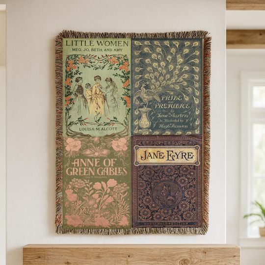 Discover Vintage Book Cover Blanket. Pride and Prejudice Blanket. Reader gift. Book Christmas Gift. Literary gift. Book lover. Bookish. Little Women