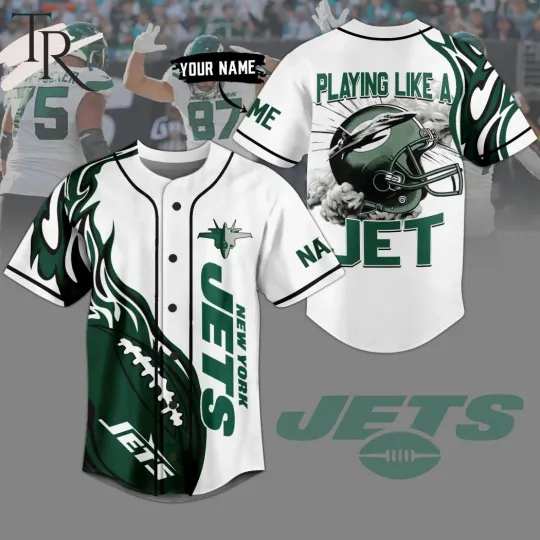 Discover Custom Name New York Jets Playing Like A Jet Baseball Jersey